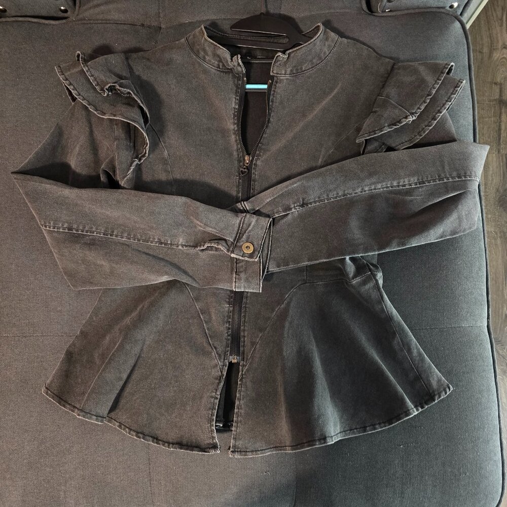 Denim peplum long sleeve top